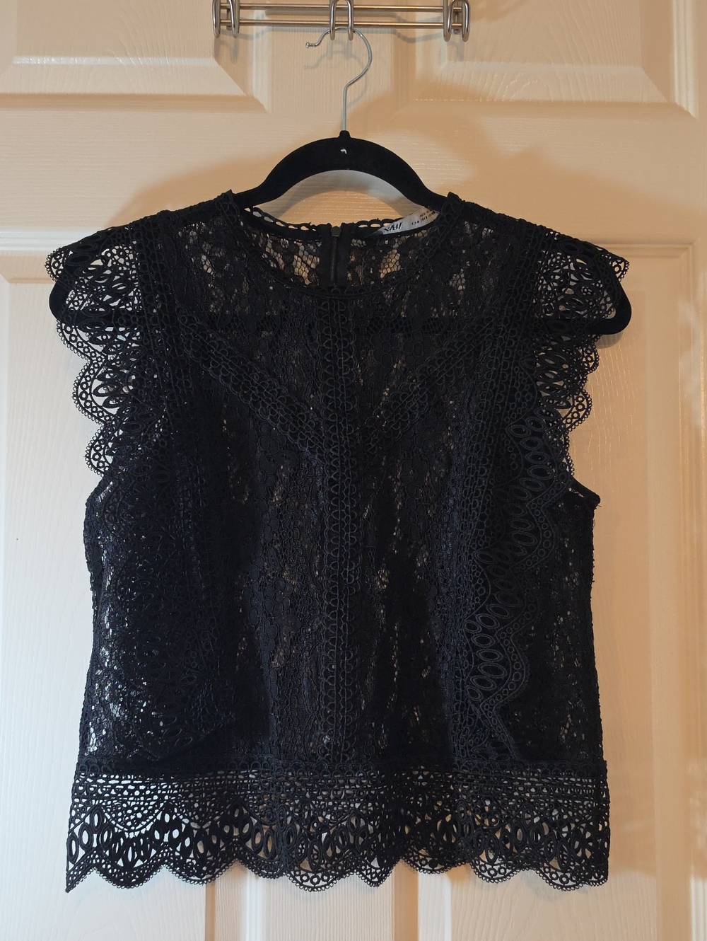 Zara Lace Flutter Sleeve Tank Top - Black